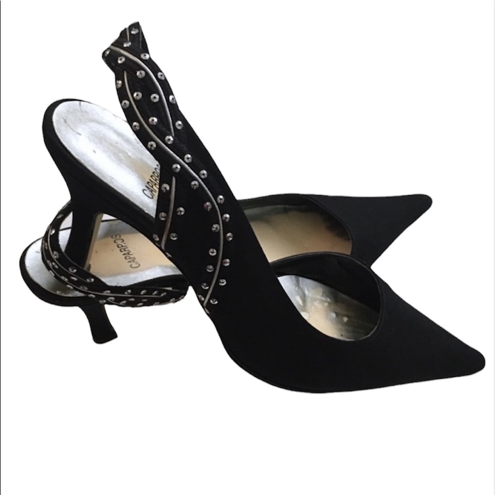 Vintage Black Fabric Slingback Heels 7.5